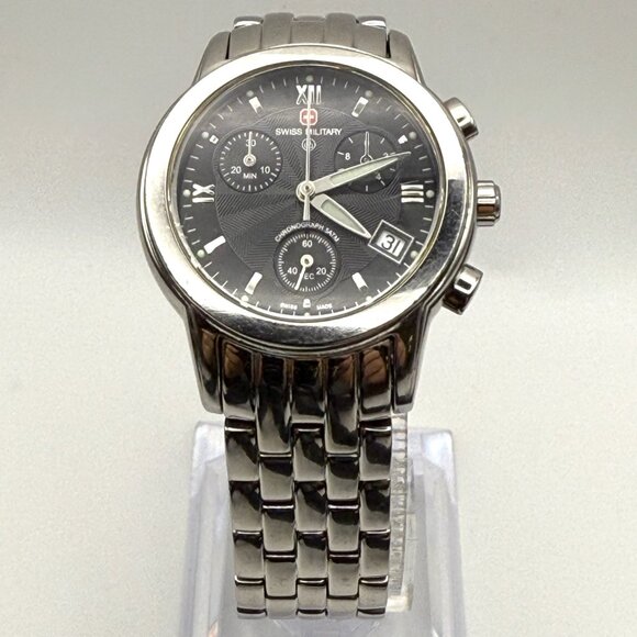 Swiss Military Chronograph All Stainless Steel Unisex 32mm Watch Working. - Picture 1 of 9